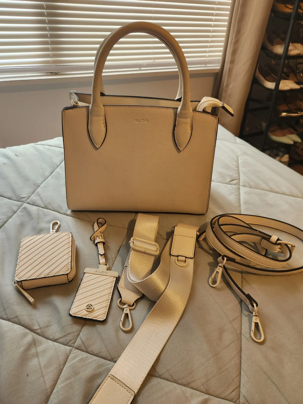 ALDO Cream Structured Satchel with Removable Straps and Accessories